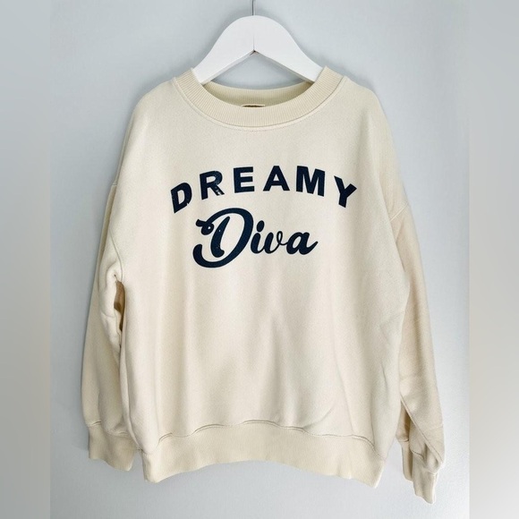 NWT ZARA Girls Kids Cream Blue 'Dreamy Diva' Graphic Casual School Sweatshirt 10 - Picture 2 of 2